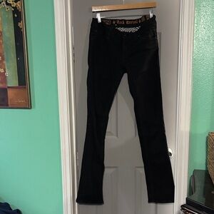 Rock Revival Black Straight Leg Jeans with Branded Waistband